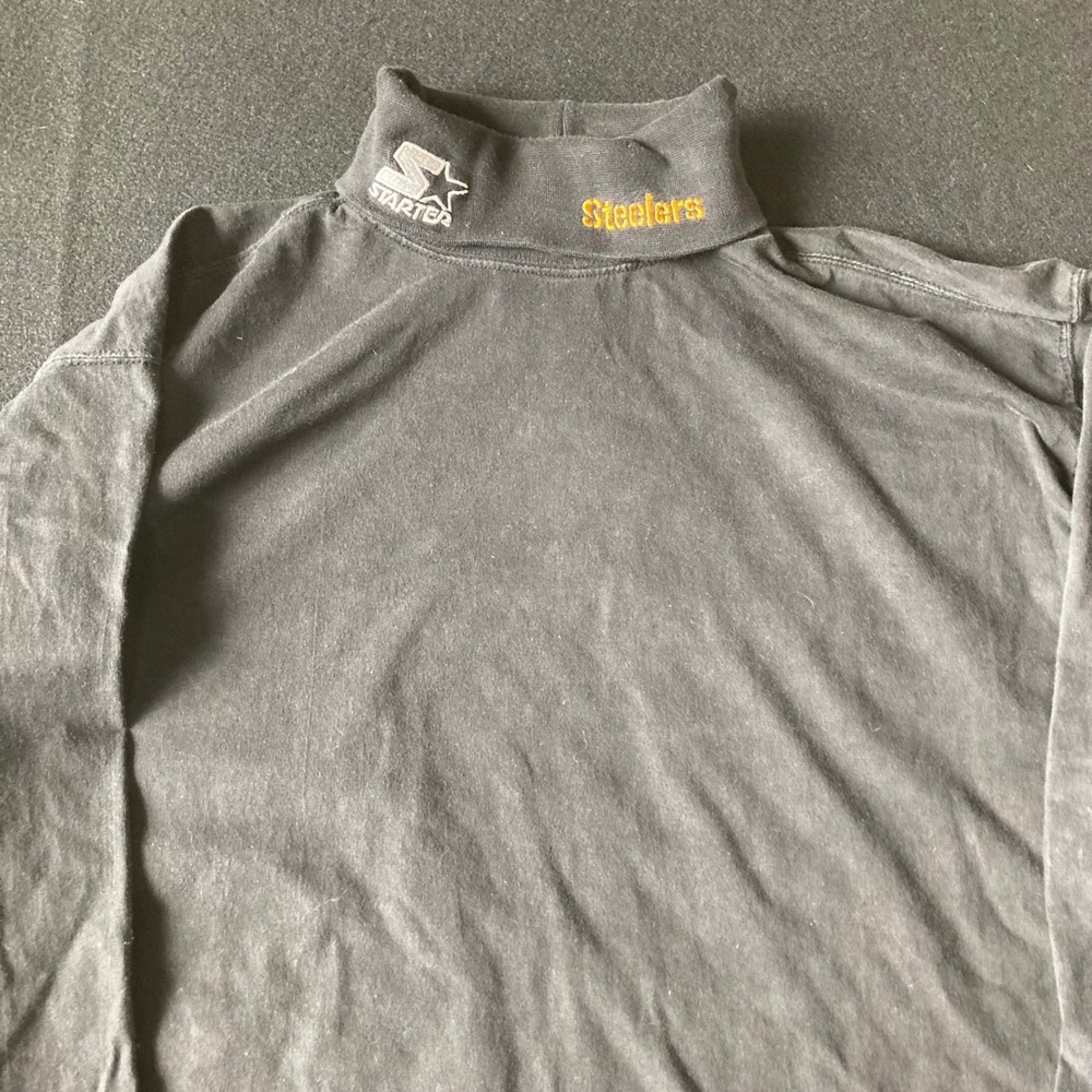 Vtg Starter NFL Pro Line Pittsburgh Steelers Mock Neck Shirt Mens Large Black